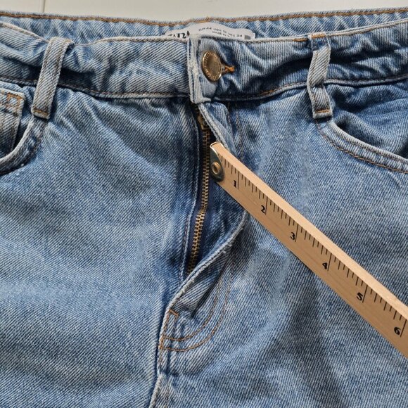 Zara Jeans Womens 12 Blue Straight Leg Cotton Boho Hippie Raw Hem Preppy Denim - Picture 11 of 16
